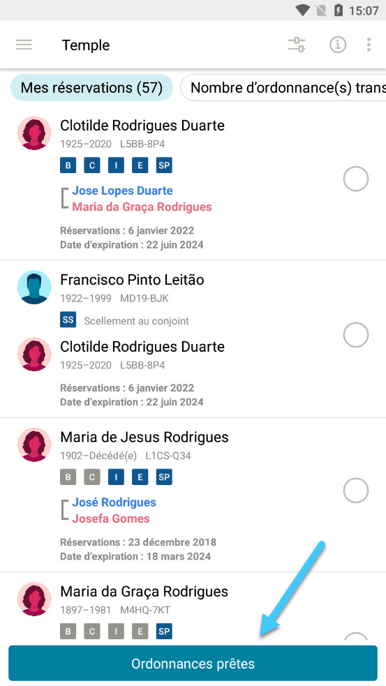 Screenshot of the Ordinances Ready button on an Android phone.