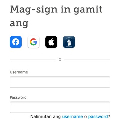 Screenshot ng mga opsiyon sa pag-sign-in sa FamilySearch.org
