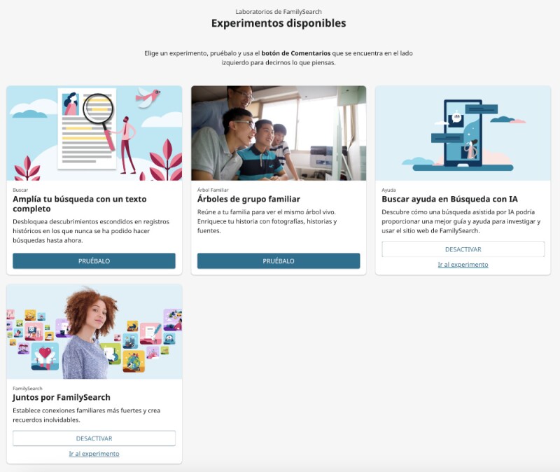 Cinco imágenes con descripciones de Experimentos en los Laboratorios de FamilySearch