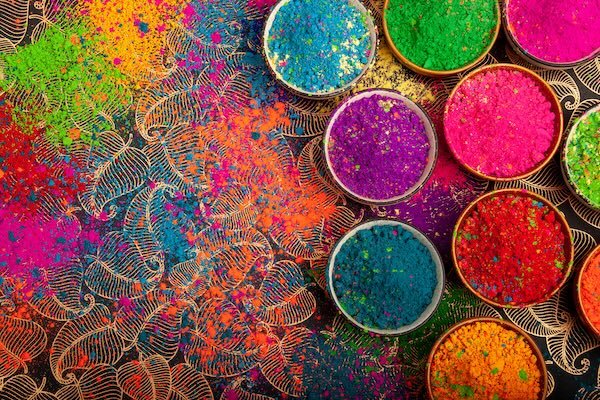 Bowls of gulal for a Holi celebration