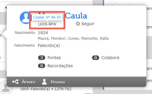 Captura de tela do recurso “Copiar nº de ID”.