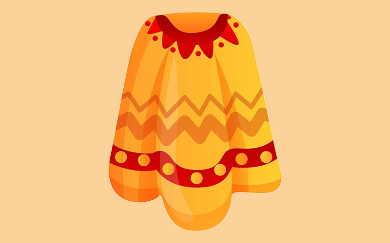 Graphic of a yellow and red poncho