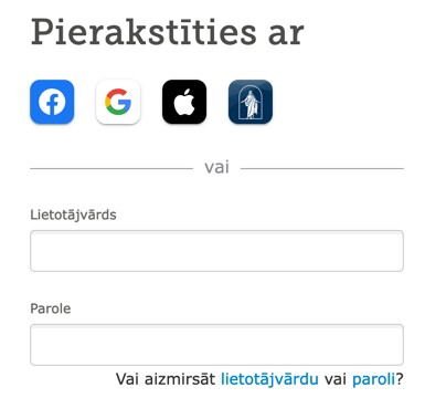 Ekrānuzņēmums ar pierakstīšanās iespējām vietnē FamilySearch.org