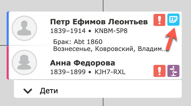Скриншот совпавшей записи в семейном древе.