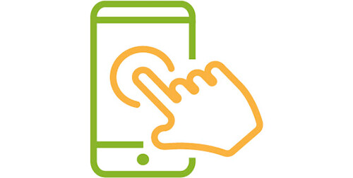 Icône représentant une main tapotant sur un smartphone.
