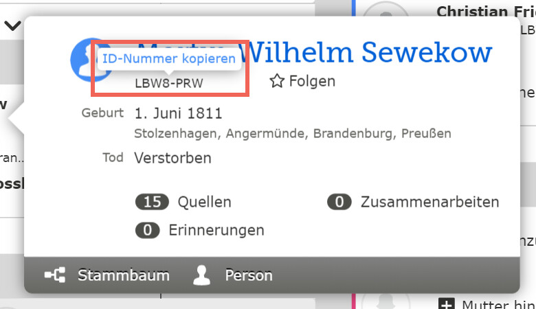 Ein Screenshot der Funktion „ID-Nummer kopieren“