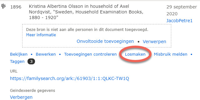 Screenshot van optie om document los te maken
