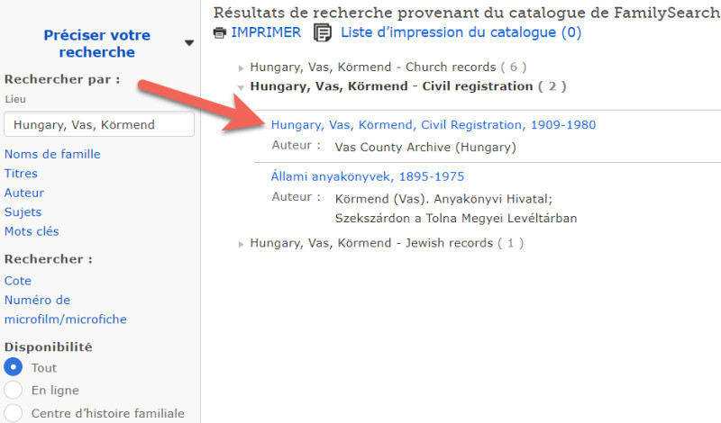 résultats de recherche de registres d'état civil