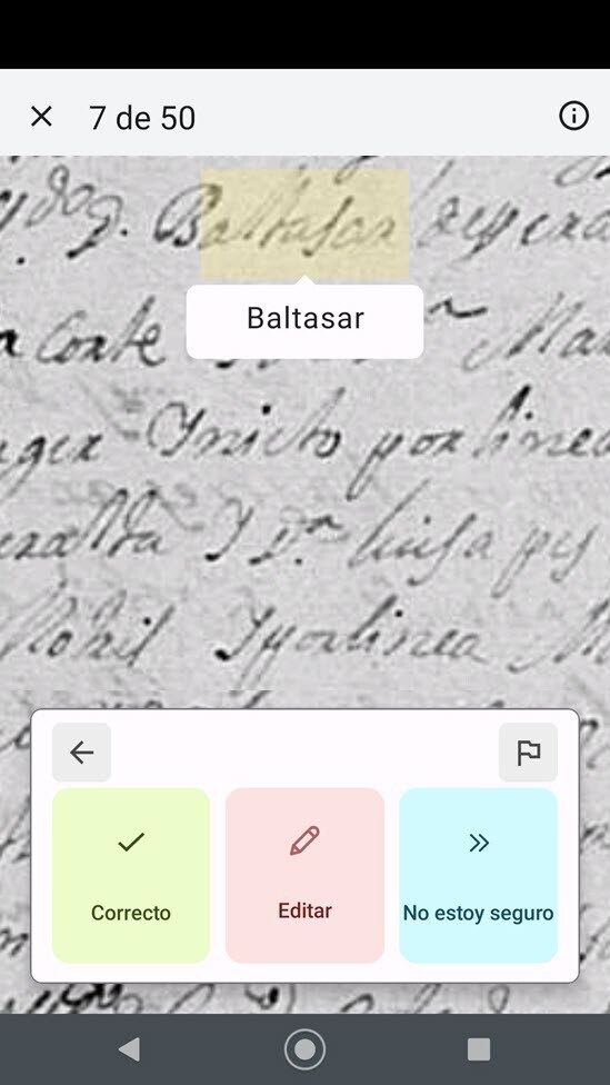 Screenshot of the Get Involved app on Android, reviewing names from historical records.