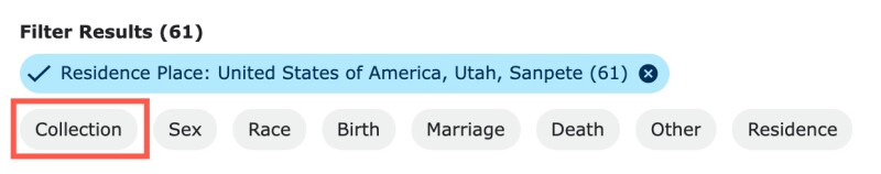 You can filter your search results by collection by clicking on the Collection button at the top of the page.