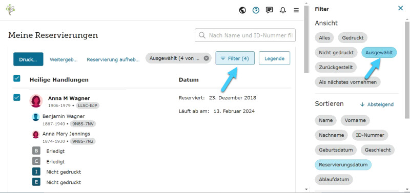 screenshot of four reservations