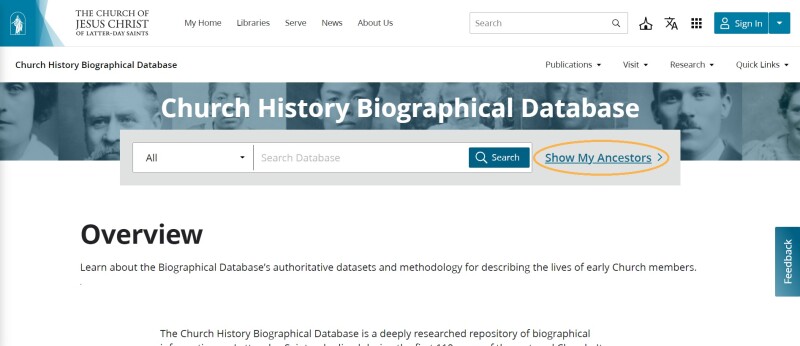The overview page of the Church History Biographical Database.
