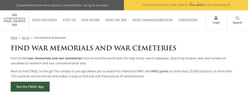 The Commonwealth War Graves Commission website home page
