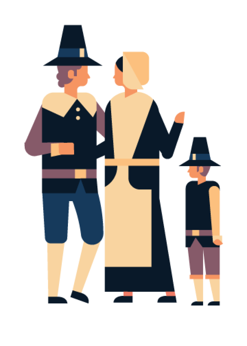 mayflower passengers--a man, woman, and their son
