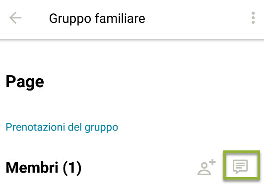 Screenshot del pulsante del gruppo di messaggi sull'app.