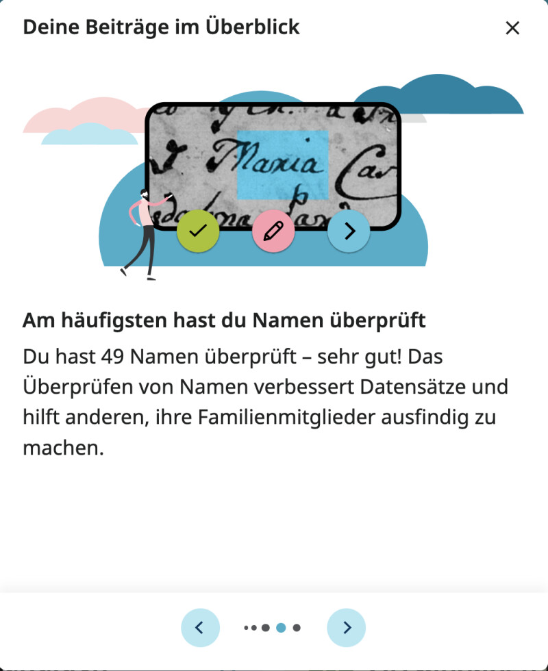Screenshot, auf dem die Aktivität zu sehen ist, der jemand auf der Seite „Mach mit“ am häufigsten nachgegangen ist