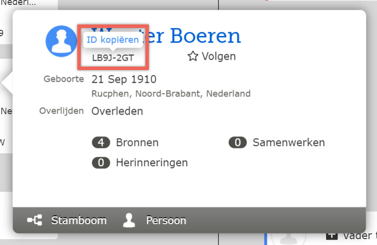 Een screenshot van de functie ID kopiëren