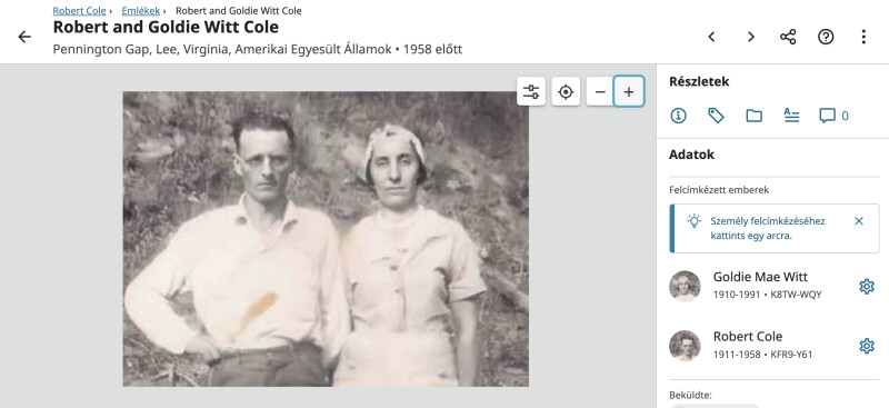 MyHeritage által feljavított fénykép hozzáadása a FamilySearch Emlékekhez