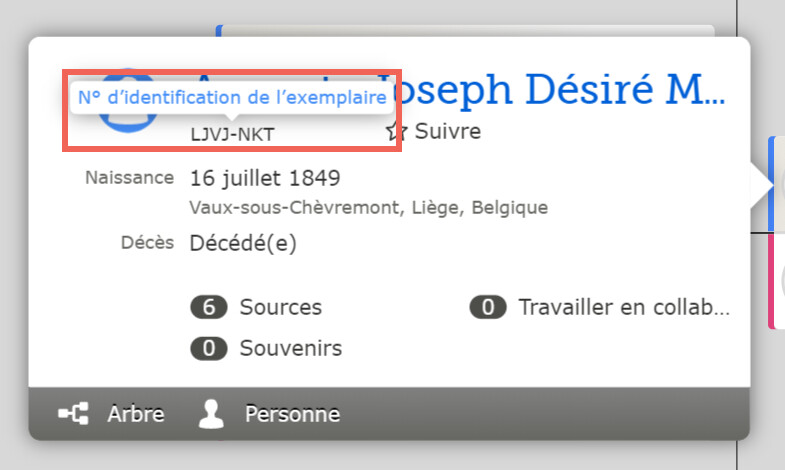 Copie d’écran de la fonction « Copier le numéro d’identification »