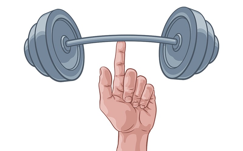 Cartoon of a finger holding up a barbell