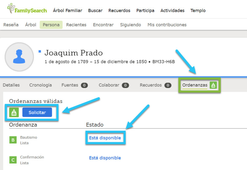 Cómo solicitar ordenanzas en FamilySearch.