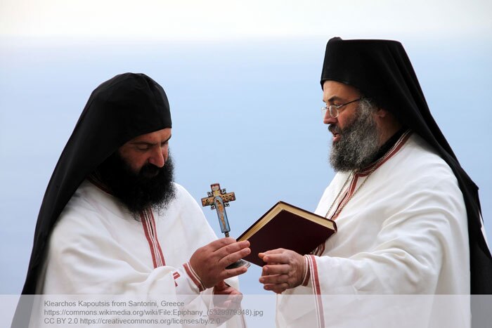 Priests participating in the Great Blessing of Waters during Epiphany, also known as 3 Kings Day