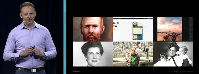 Stephen Nielson, direttore senior per lo sviluppo dei prodotti, Adobe, mentre parla a RootsTech 2025
