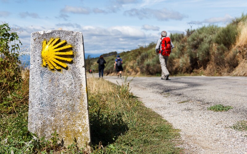 A sign for the Camino de Santiago pilgrimage