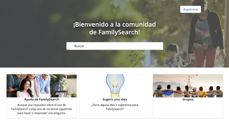 Una captura de pantalla de la página de la comunidad de FamilySearch.