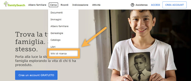 Screenshot di come trovare il Wiki di ricerca.