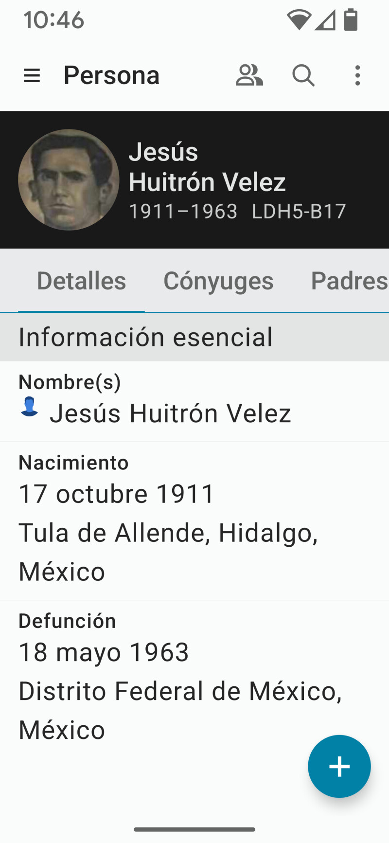 Datos individuales en tipo de letra ampliada.