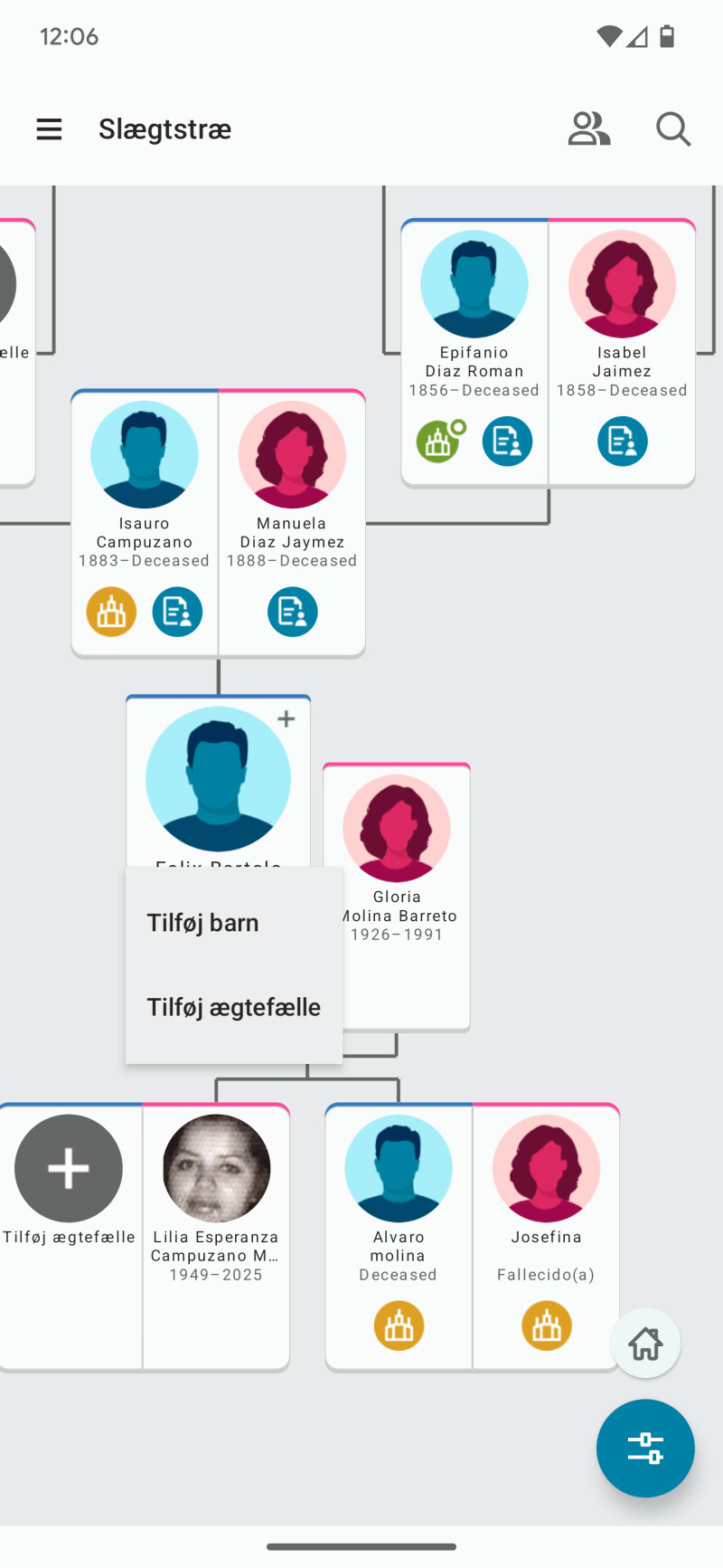 Tilføj ægtefæller og børn direkte fra anetavlen.