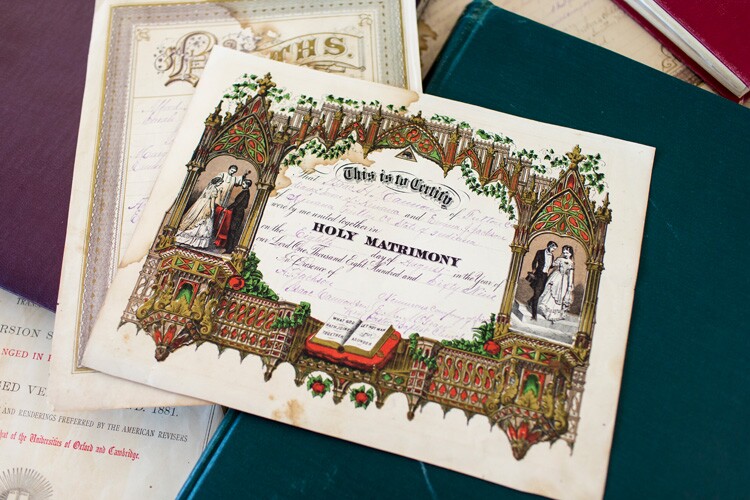 marriage certificate, a significant vital record (BMD record)