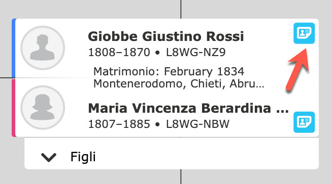 Una schermata dei documenti suggeriti nell’albero genealogico.