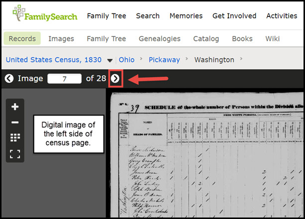 Digital image of left side of the 1830 census page