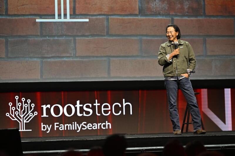 Henry Cho on the main stage at RootsTech 2024
