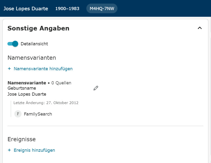 Screenshot mit der neuen Aufteilung des Abschnitts „Sonstige Angaben“