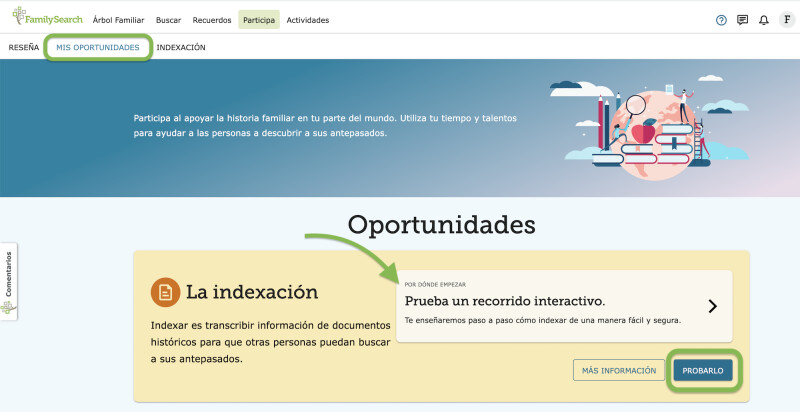 Screenshot to show how to try indexing on the website