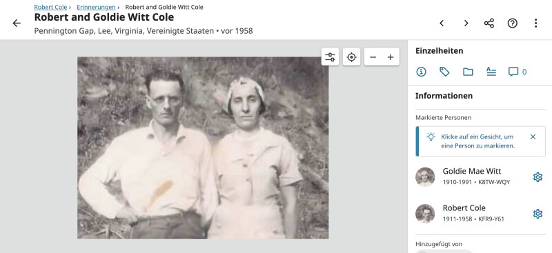 Ein in MyHeritage optimiertes Foto in FamilySearch im Bereich „Erinnerungen“ hinzufügen