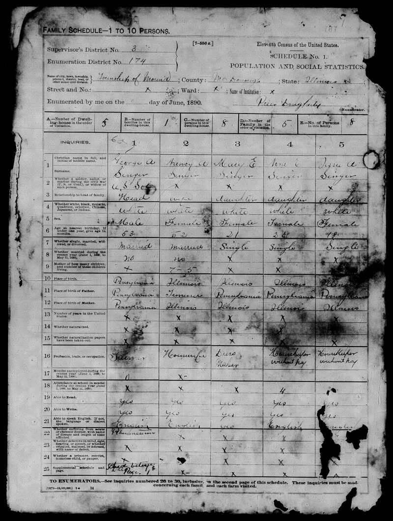 Image of page from 1890 US Census, Mound Township, McDonough County, Illinois