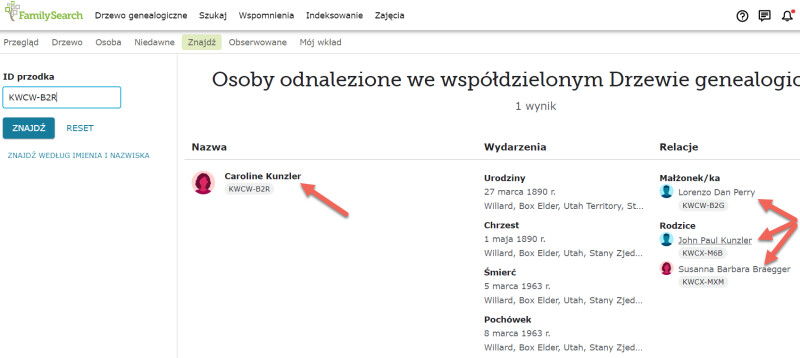 Strona wyników zapytania Znajdź wg ID.