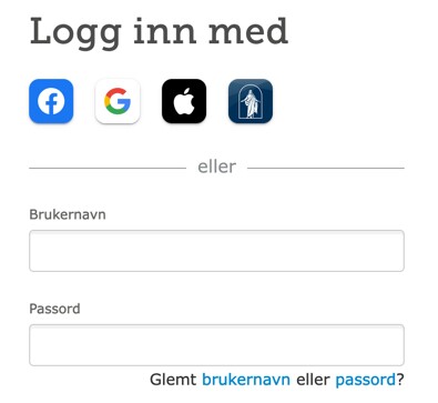 Skjermbilde av innloggingsalternativer på FamilySearch.org