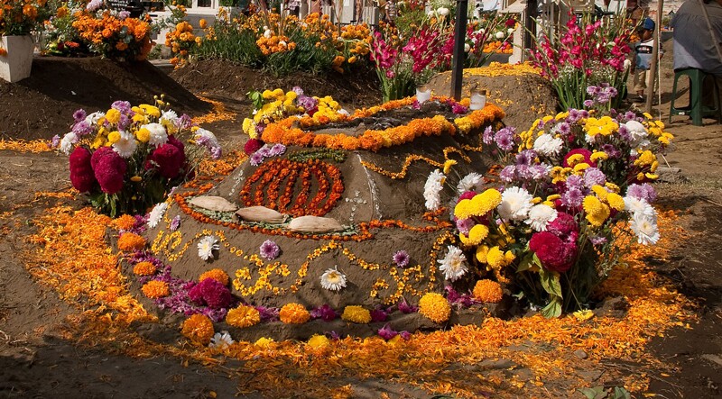 Día de Muertos cempasuchil graves