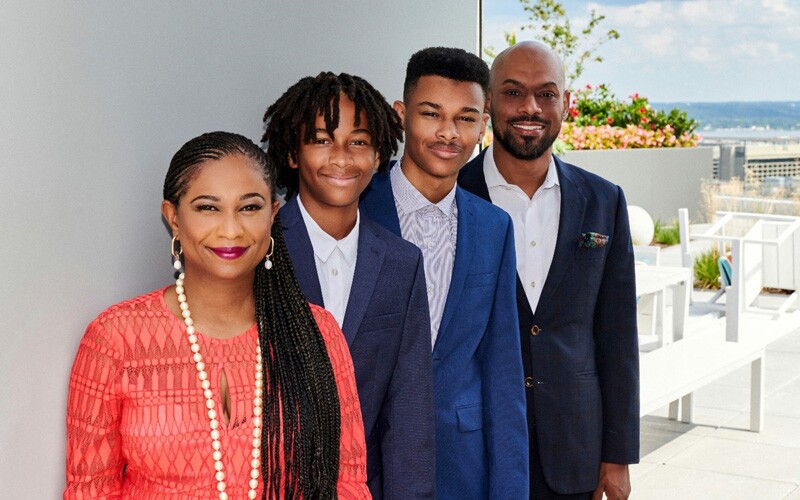 Andre Kearns with wife and sons