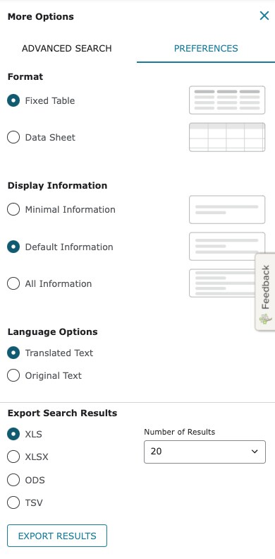 Under the preferences tab, you can choose how to format your search results.