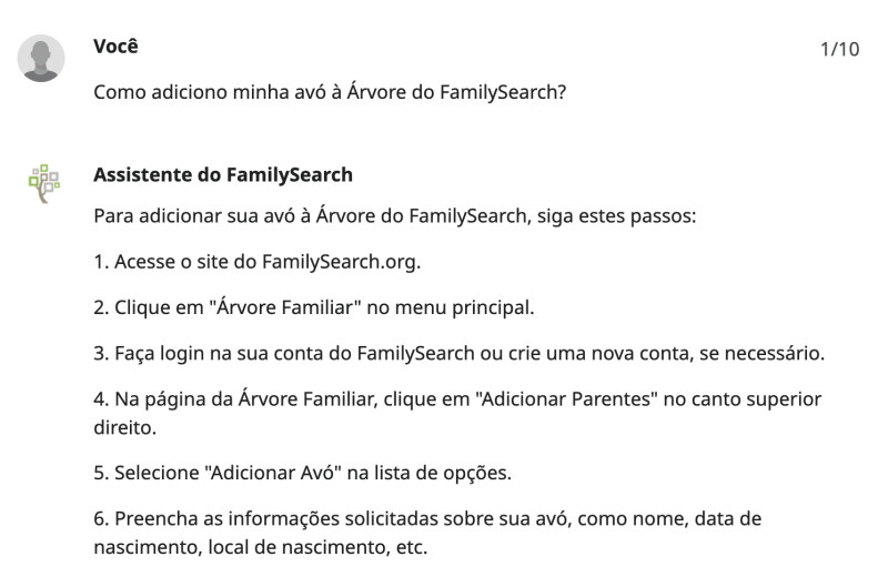 Instruções para adicionar a avó à árvore do FamilySearch