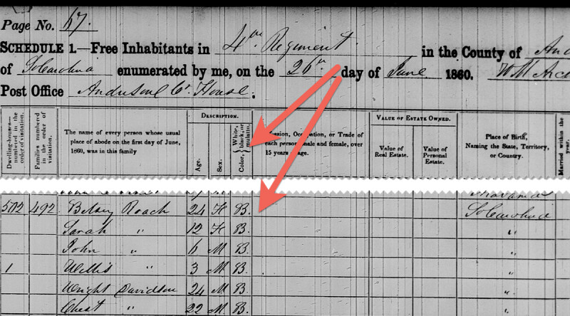 An 1860 census record showing a family from South Carolina.