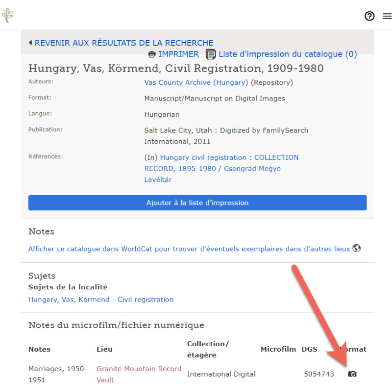 Informations détaillées de la page de l’état civil.