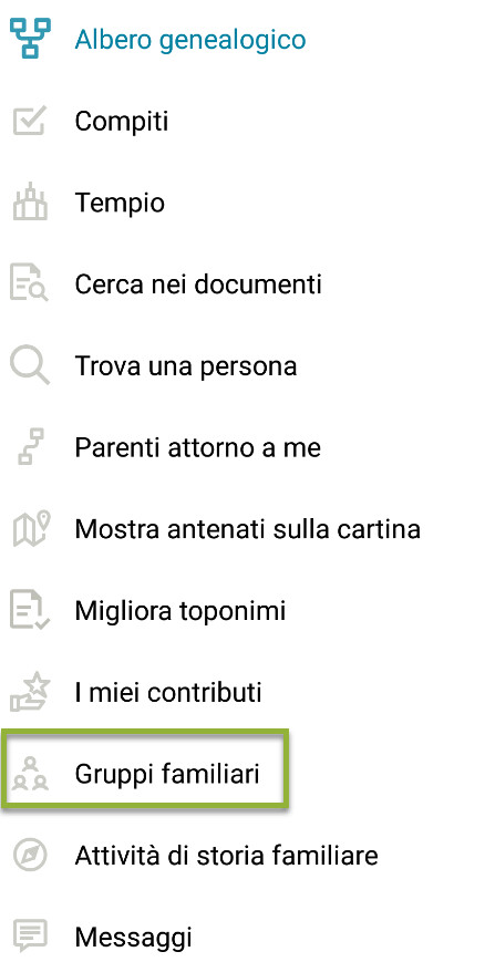 Per accedere ai gruppi di famiglia nell'app Android, fate click sul pulsante menu nell'angolo in alto a sinistra.