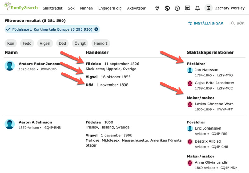 Sökresultat som visar en tabellvy där uppgifterna för ett resultat grupperas närmare varandra och är lättare att skumma igenom.